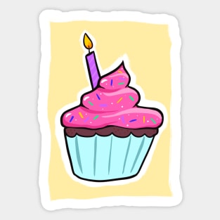 Pink Birthday Cupcake Sticker